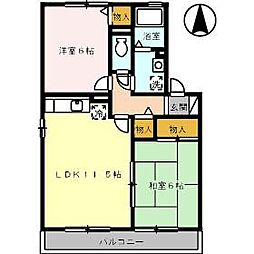 グリーン・ビュー幸 2階2LDKの間取り