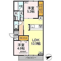D-reidence東手城 1階2LDKの間取り