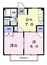 ニューシティどい 1階2DKの間取り