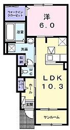 ハルレイ　B 1階1LDKの間取り