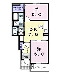 フェリーチェＢ 1階2DKの間取り