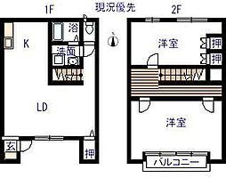 JR山陽本線 尾道駅 徒歩25分の賃貸アパート 1階2LDKの間取り