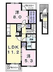 ピュアストリームＡ 2階2LDKの間取り