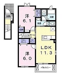 メゾン雅　Ａ 2階2LDKの間取り