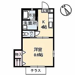 レジデンス尾道A 2階1Kの間取り