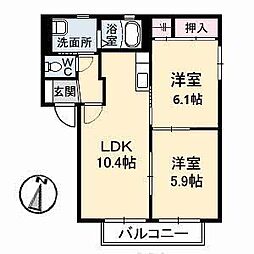 レスポワール小島B 1階2LDKの間取り