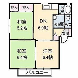 サンライフ城興 2階3DKの間取り