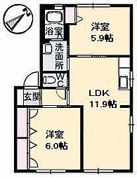エムアールイー　Ｅ棟 1階2LDKの間取り