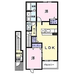 ブルックインパクトB 2階2LDKの間取り