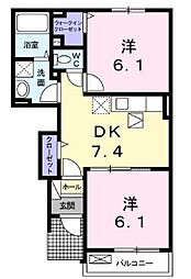 フォーチュンプレイス 1階2DKの間取り