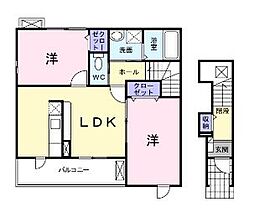 ロジュマン　グラシューK 2階2LDKの間取り