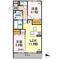 メゾン・ド・キャトルVII 1階2LDKの間取り