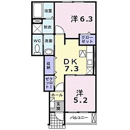 ラ・カーサ.ヴェントA 2DKの間取図画像