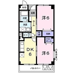 ニューマリッチ東深津 2DKの間取図画像