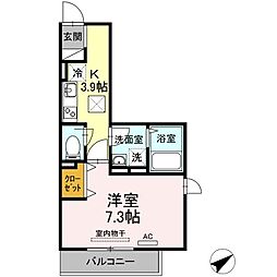 ラプンツェル 1Kの間取図画像