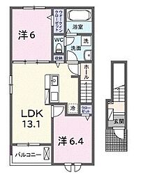 内海造船(株)鹿田原寮 2LDKの間取図画像