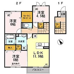 D-roomオークA 3LDKの間取図画像