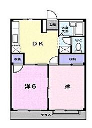 エルディム明日香 2DKの間取図画像