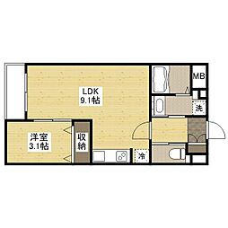 月光東福山駅前 1LDKの間取図画像