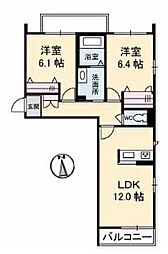 グランベレオ三吉A 2LDKの間取図画像