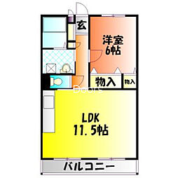JR宇野線 大元駅 徒歩14分の賃貸マンション 2階1LDKの間取り