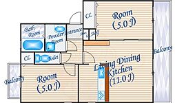 シャトー東豊中 2LDKの間取図画像