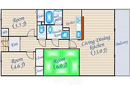 千里山東一番館 3LDKの間取図画像