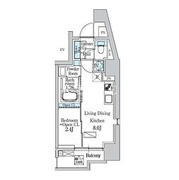 JR山手線 五反田駅 徒歩20分の賃貸マンション 4階1LDKの間取り