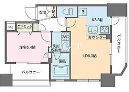 東京メトロ東西線 茅場町駅 徒歩8分の賃貸マンション 11階1LDKの間取り