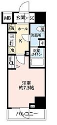 JR京浜東北・根岸線 田町駅 徒歩15分の賃貸マンション 2階1Kの間取り
