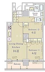 JR山手線 五反田駅 徒歩5分の賃貸マンション 2階2LDKの間取り