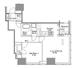 JR山手線 浜松町駅 徒歩3分の賃貸マンション 2階1LDKの間取り