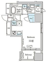 JR山手線 東京駅 徒歩23分の賃貸マンション 13階ワンルームの間取り