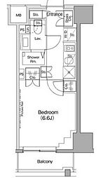 都営浅草線 五反田駅 徒歩10分の賃貸マンション 1階ワンルームの間取り