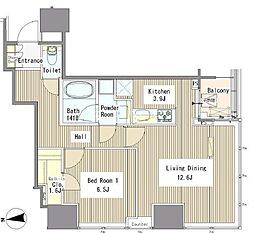 JR山手線 浜松町駅 徒歩3分の賃貸マンション 2階1LDKの間取り