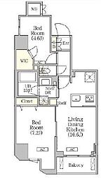 東京メトロ日比谷線 秋葉原駅 徒歩7分の賃貸マンション 13階2LDKの間取り