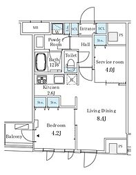 東京メトロ日比谷線 人形町駅 徒歩2分の賃貸マンション 7階2LDKの間取り