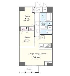 JR中央線 御茶ノ水駅 徒歩7分の賃貸マンション 12階2LDKの間取り