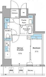 都営大江戸線 清澄白河駅 徒歩5分の賃貸マンション 5階1DKの間取り