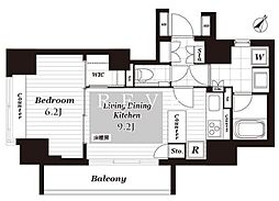 都営新宿線 市ヶ谷駅 徒歩10分の賃貸マンション 2階1LDKの間取り