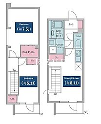 東京メトロ丸ノ内線 後楽園駅 徒歩8分の賃貸マンション 5階2DKの間取り