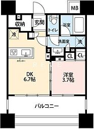 JR山手線 田町駅 徒歩9分の賃貸マンション 2階1DKの間取り