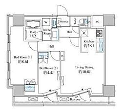 ベルファース芝浦タワー 2LDKの間取図画像