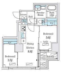 東京メトロ銀座線 神田駅 徒歩10分の賃貸マンション 10階2DKの間取り