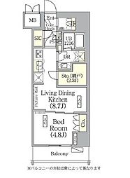 都営大江戸線 飯田橋駅 徒歩9分の賃貸マンション 5階1LDKの間取り