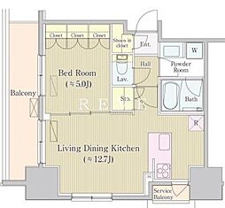 JR山手線 神田駅 徒歩5分の賃貸マンション 12階1LDKの間取り