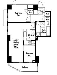都営浅草線 浅草駅 徒歩8分の賃貸マンション 3階2LDKの間取り