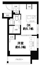 都営大江戸線 飯田橋駅 徒歩6分の賃貸マンション 11階1DKの間取り