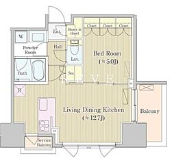 JR京浜東北・根岸線 神田駅 徒歩5分の賃貸マンション 12階1LDKの間取り