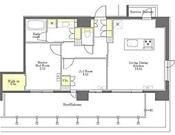 都営浅草線 蔵前駅 徒歩5分の賃貸マンション 13階2LDKの間取り